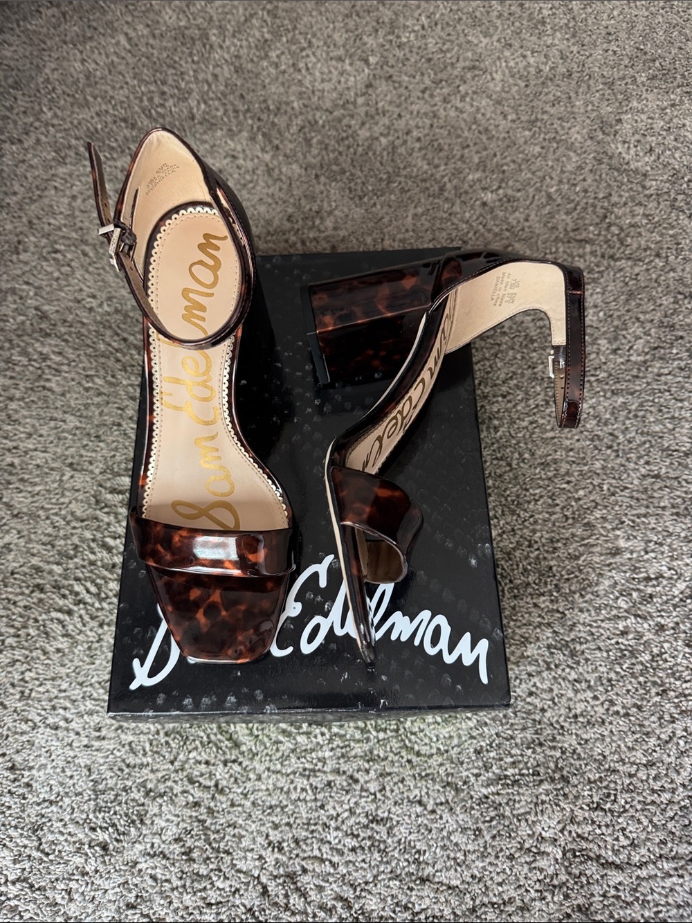 Sam Edelman Glossy Tortoiseshell Block Heel Sandals - Brown